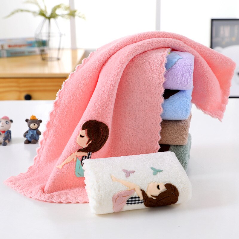 Toalla pequeña de terciopelo Coral para niños, paño suave absorbente de agua, 25x50cm, de lavado de cara, cuidado de limpieza de baño de microfibra
