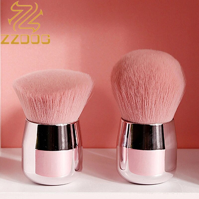 Zzdog 1 stk fluffy ansigtspudder foundation blush børste blød svampehoved makeup børste buttet kosmetisk skønhedsværktøj med taske