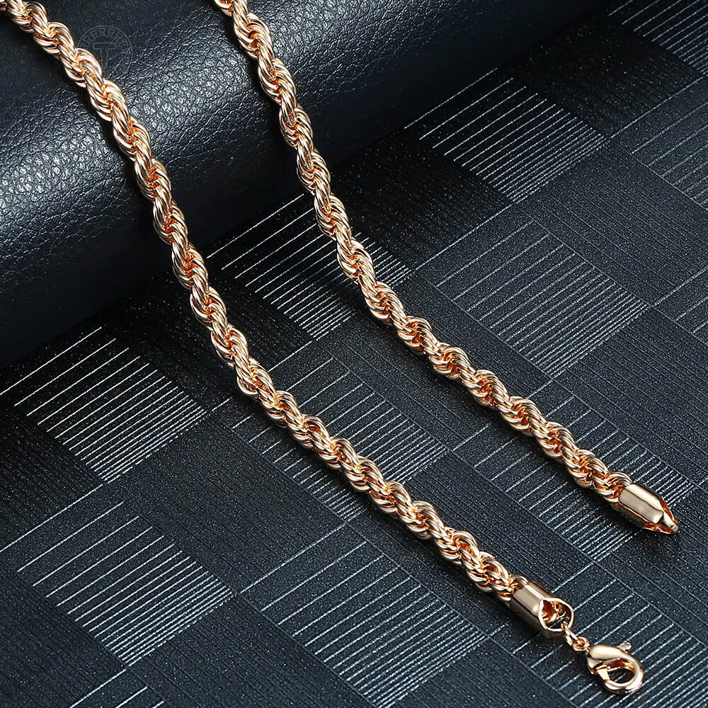 Bredde 5/6mm 585 rose guld reb kædesmykker sæt snoet halskæde armbånd til kvinder mænd smykker  cs19