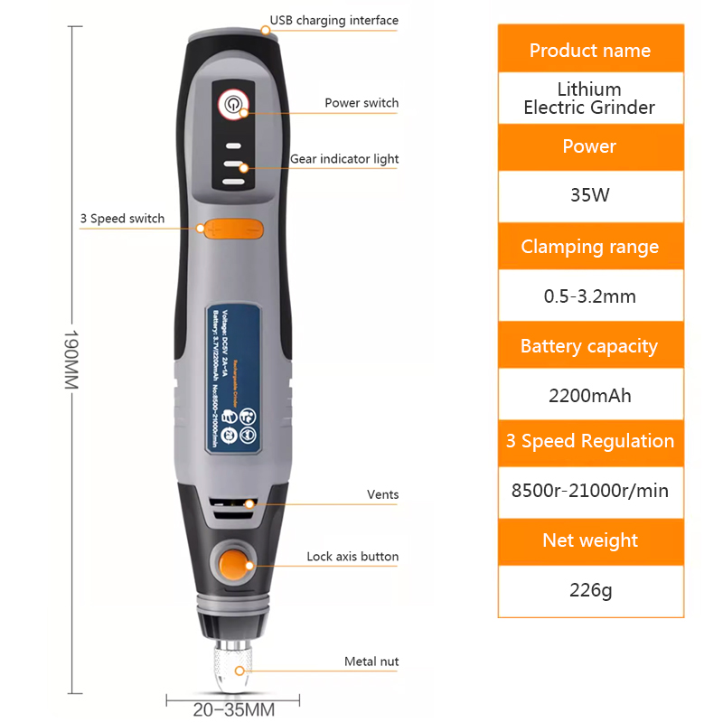 Herramienta rotativa inalámbrica USB de 35W Dremel DIY Mini taladro pluma de grabado eléctrico 3 velocidades Mini juego de taladro inalámbrico 8500r-21000r/min
