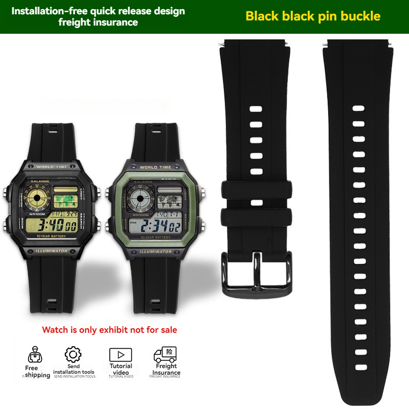 För casio klocka  ae1200 ae-1200 ae1300 sgw 400 sgw -300 a158w a159w silikon gummi klockarmband 18mm sport vattentätt klockarmband: Beige