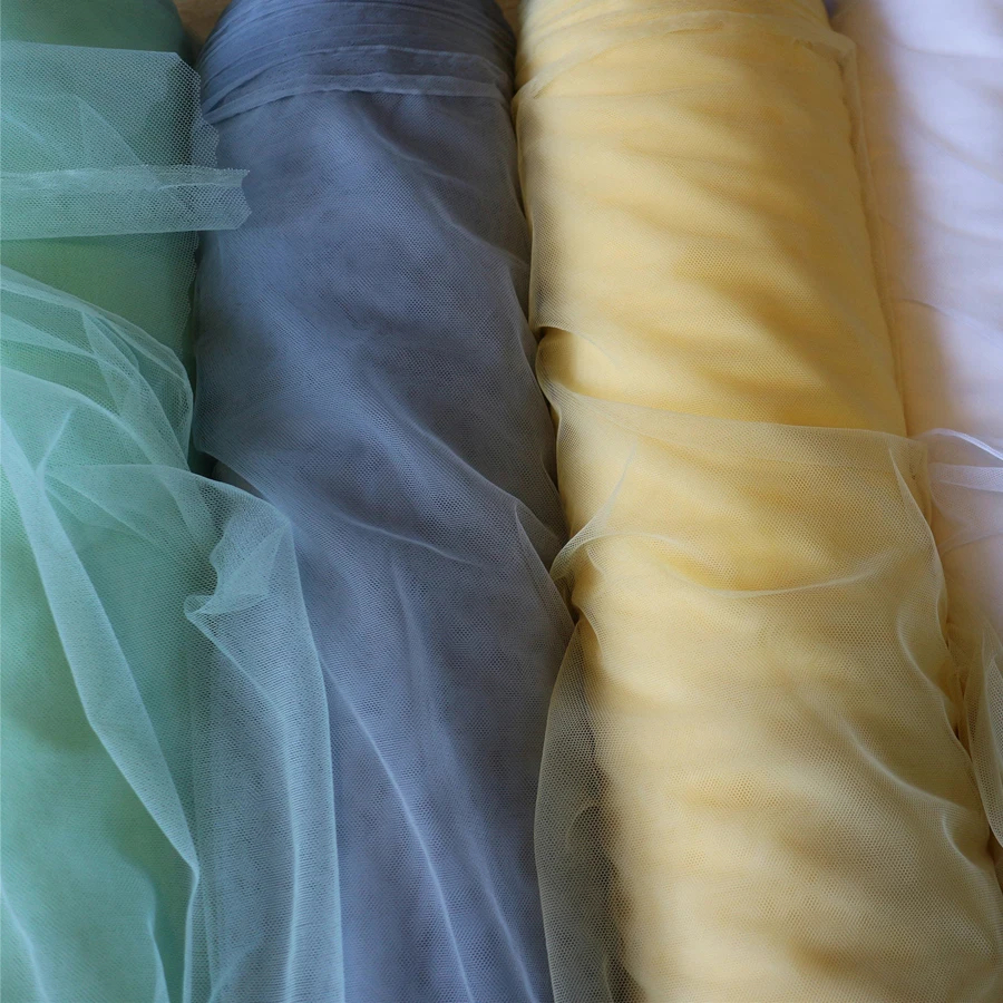 Versatile Soft Tulle Fabrics in Sage Green Blue Yellow for Wedding Decor Curtains Clothing Chair Backs and Encrypted Veils