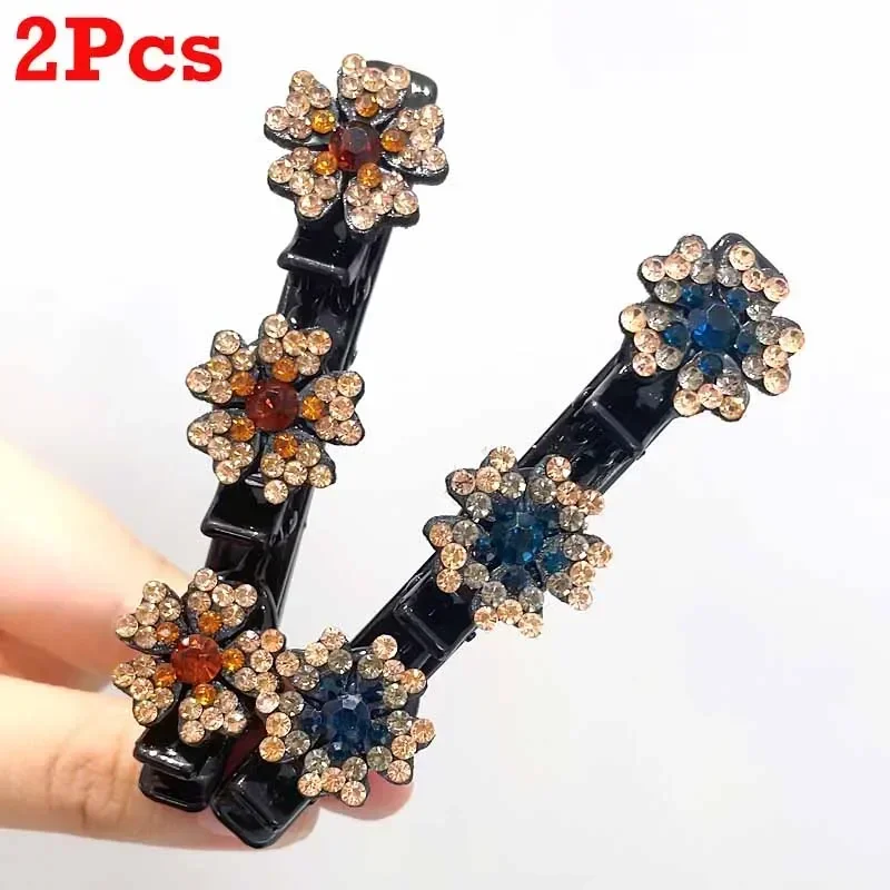 2/4pcs Korean Fixed Headband Hairpin Double Layer Braided Hairpin Hair Hoop Broken Hair Clip Women Hairpin Lazy Hair Accessories: black