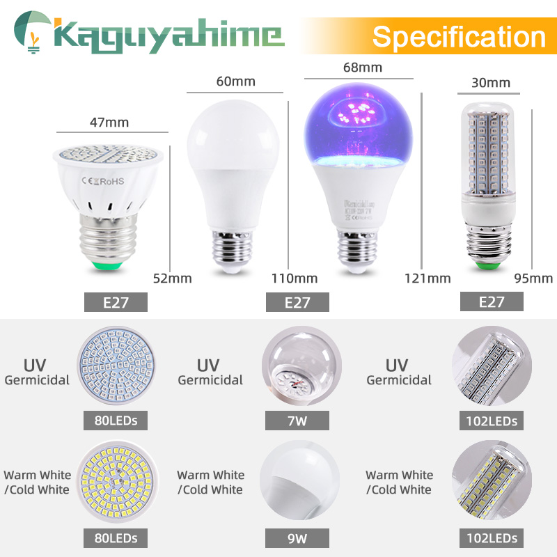 =(K)= Lamp UVC UV Germicidal Bulb E27 LED Corn Lights Sterilizer Lamp Ozone Light Bulb Indoor Disinfect Light E27 Ultraviolet