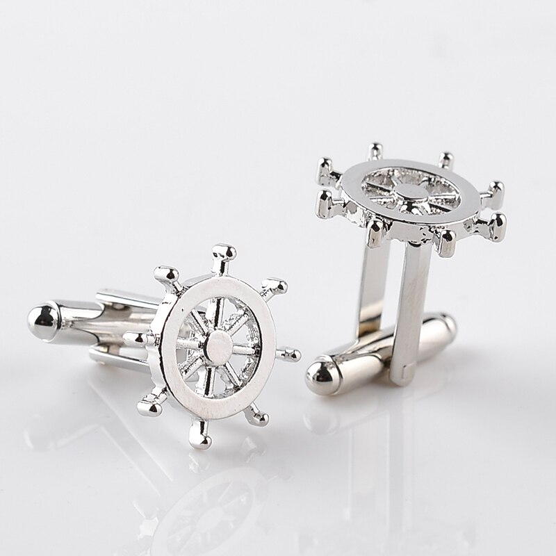 Silver Color Rudder Cufflinks Luxury Men Cuff Button Personality captain French Men&#39;s Shirt CuffLinks skipper