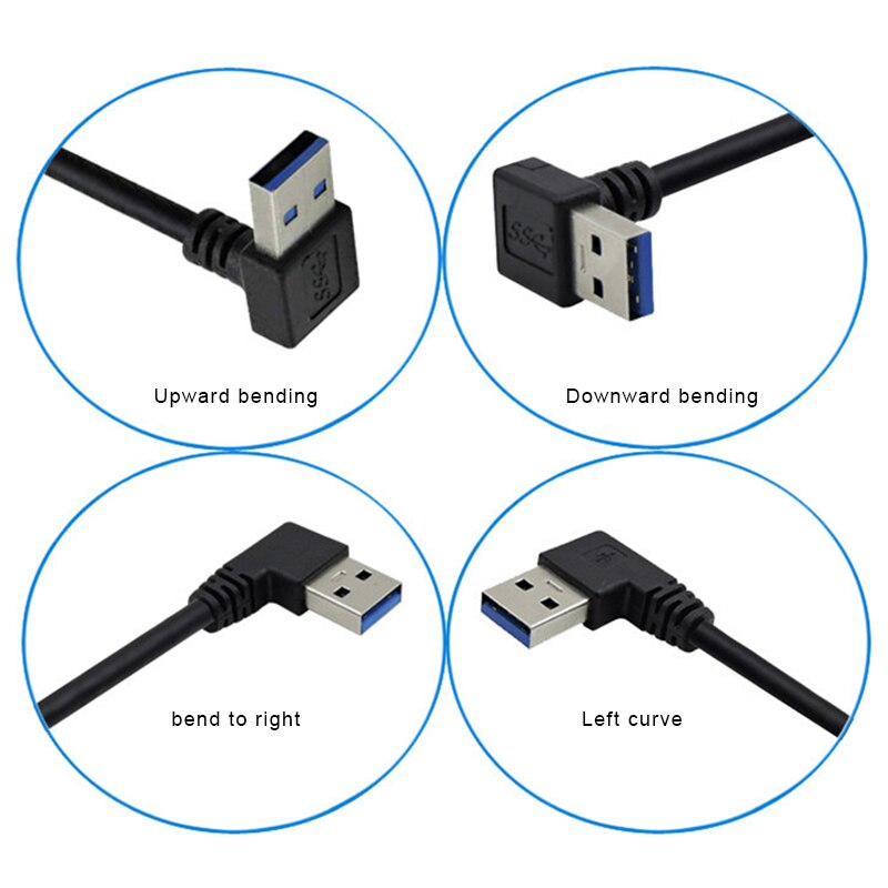 USB 3.0 Extension Cable Data Line 90 Degree Angle High Speed Portable for Home Office Business Data Line Cable Accessories