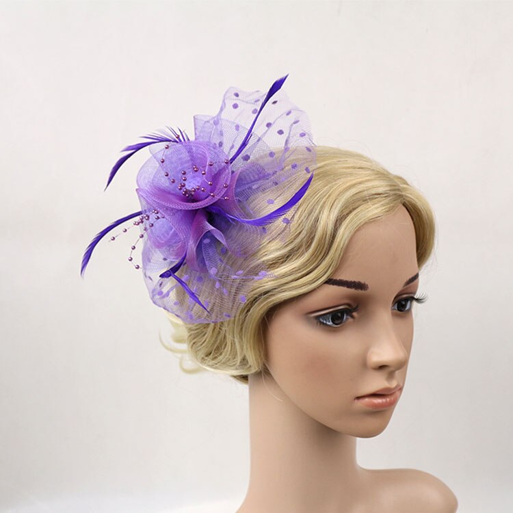 Chapéu de penas Mulheres Net fios Linda Flor Nupcial Penas Fascinator Headband 2207