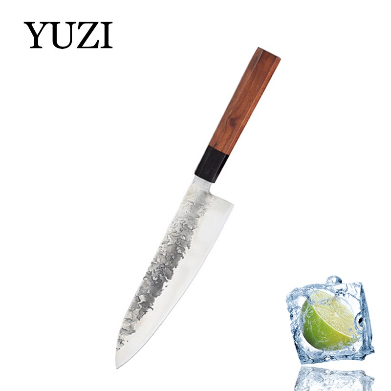 Yuzi Keukenmessen 5Pcs Set Gesmeed Koksmes Set Japanse Kiritsuke Mes Vlees Hakmes Snijden Mes Koken Tool: 8inch chef knife