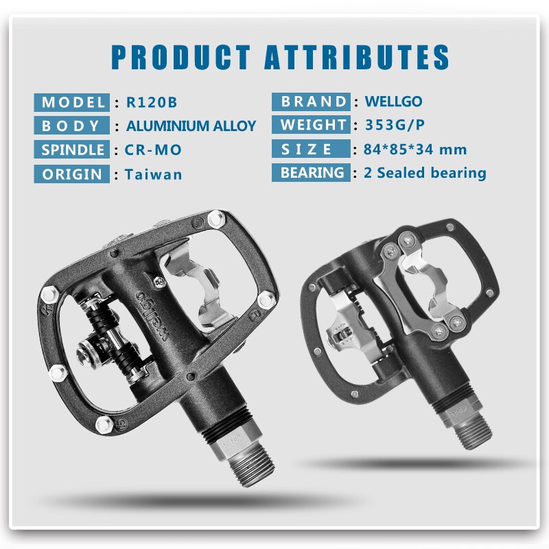 Wellgo Pedals MTB Cycling Mountain Bike Pedals Clipless SPD Compatible Self-locking Ultralight Aluminum Alloy R120B