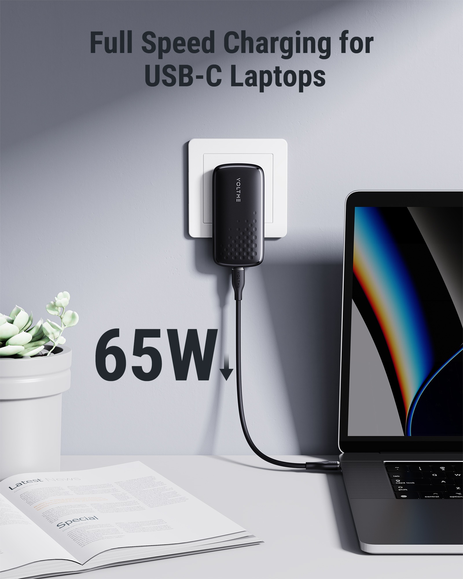 VOLTME GaN 65W cargador USB C ultrafino carga rápida 5,0 PD3.0 cargador de carga rápida cargador de teléfono para iPhone 14 Pro Max Macbook