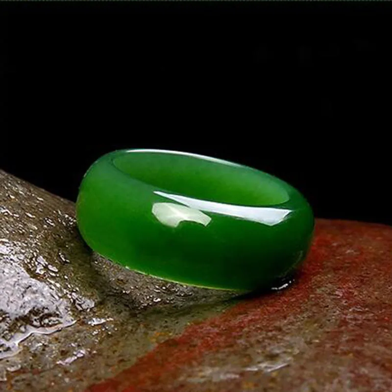 Naturlig grønn heti jade ring kinesisk jadeitt amulett sjarm smykker håndskåret håndverk for kvinner menn ringer