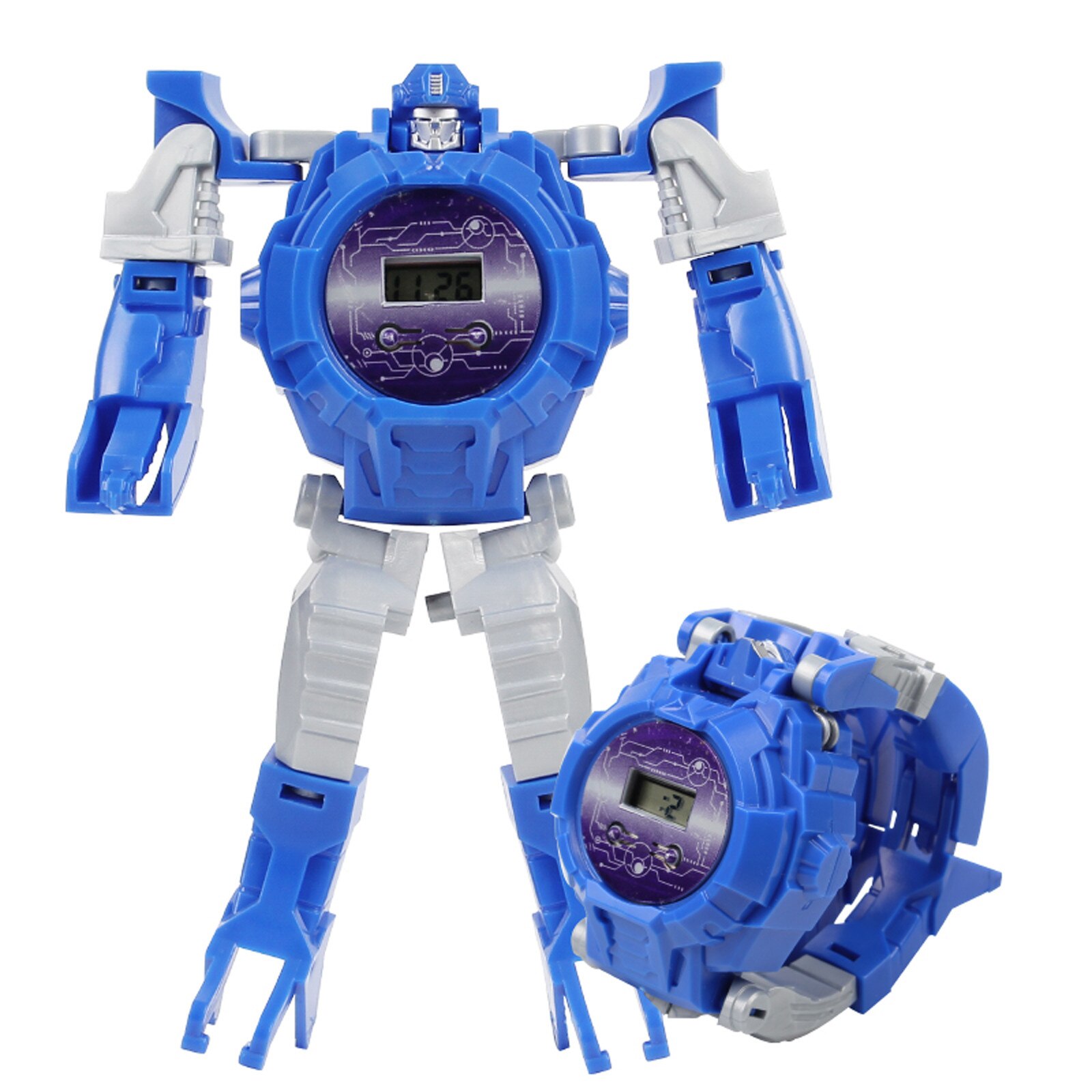 Bambini divertente deformazione elettronica orologio Robot bambini manuale creativo trasformazione dei cartoni animati Robot giocattoli regalo di natale di compleanno: Blue