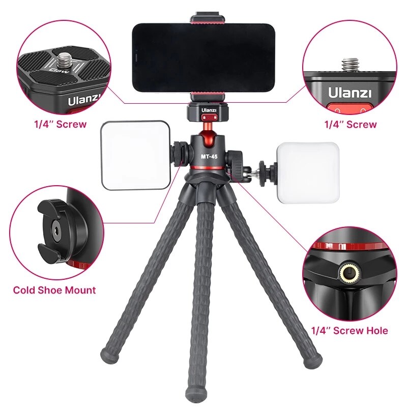 Ulanzi MT-45 Octopus Flexibel Statief Voor Telefoon Dslr Camera Vlog Statieven Met Klauw Quick Release Plaat Systeem Balhoofd Koude Schoen