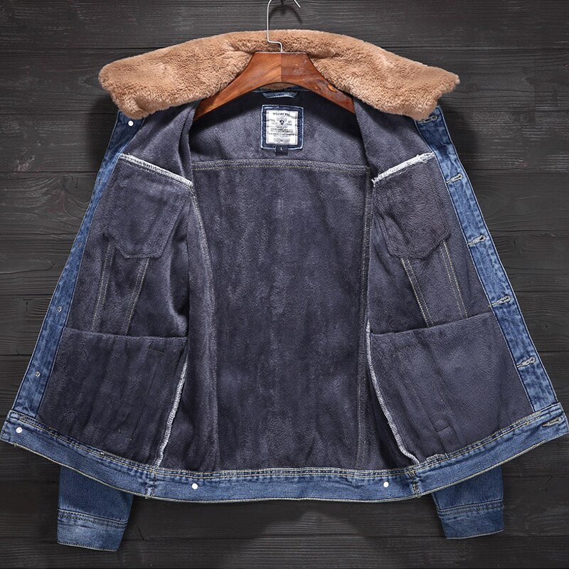 Winter Denim Jackets Men Dark Blue/blue Winter Jean Jackets Outerwear Warm Denim Coats Men Large Size Wool Liner Thicker