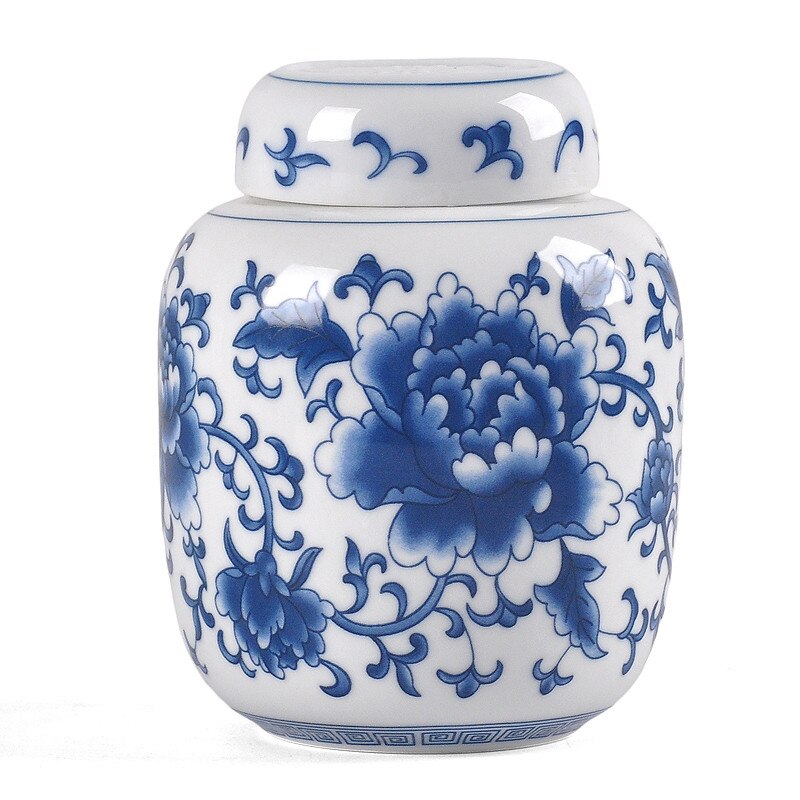 Ceramic Tea Caddy Household Blue and White Porcelain Small Tea Caddy Kitchen Condiment Storage Tank Home Desktop Decoration