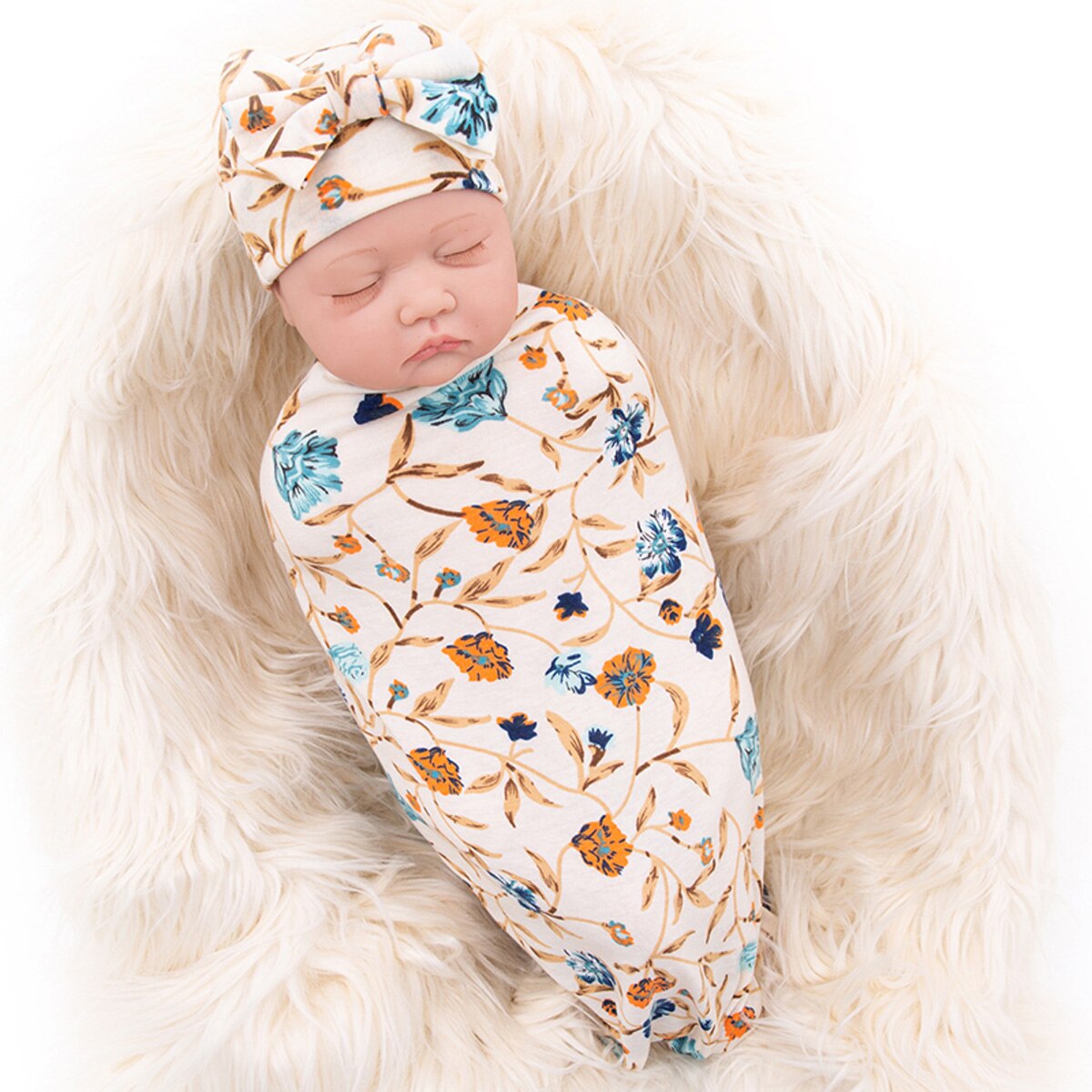 Coperta per neonato Unisex cappello avvolgente coperta coperta stampa floreale foglia coperta per dormire Swaddle + berretto con fiocco: 8