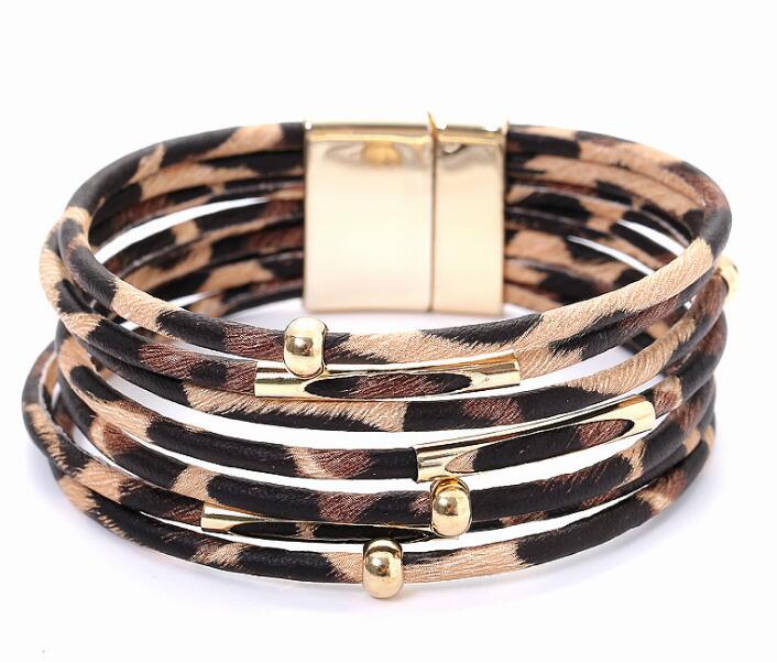 Leopard Leder Armbänder Für Frauen Armbänder & Armreifen Elegante mehrschichtig Breite wickeln Charme Armbinde Schmuck: H21955