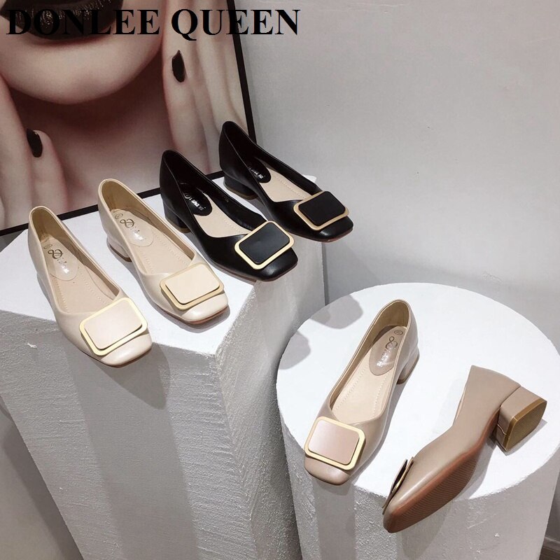 Zapatos planos de bailarina para mujer, bailarinas informales de trabajo, de tacón bajo, mocasines cuadrados con hebilla de Metal
