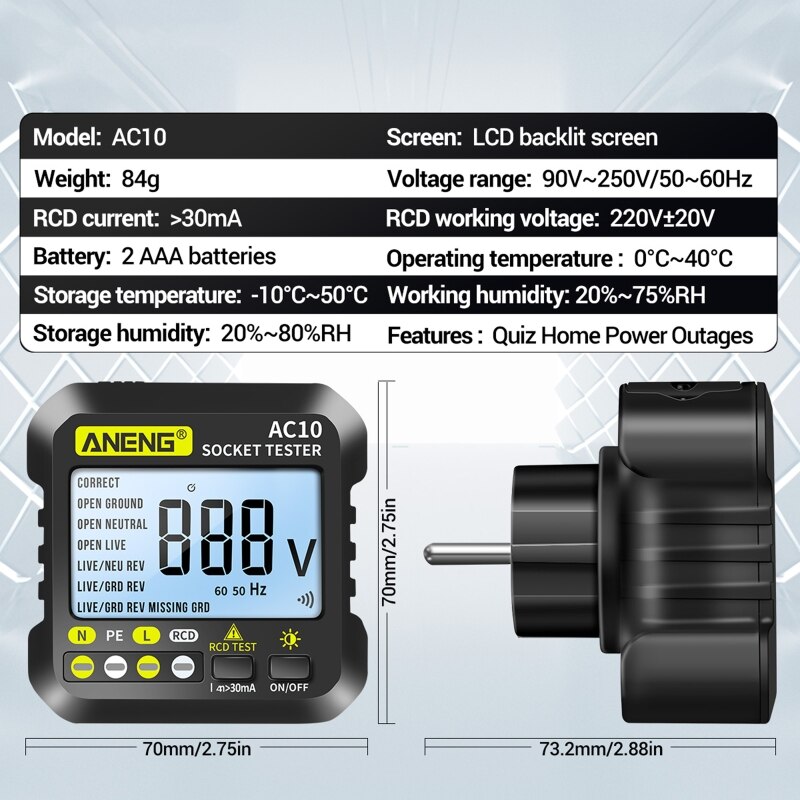 Socket Tester Plug Detector Zero Line Plug Polarity Phase Check Phase Detector US/EU Plug Multimeter Digital Tester