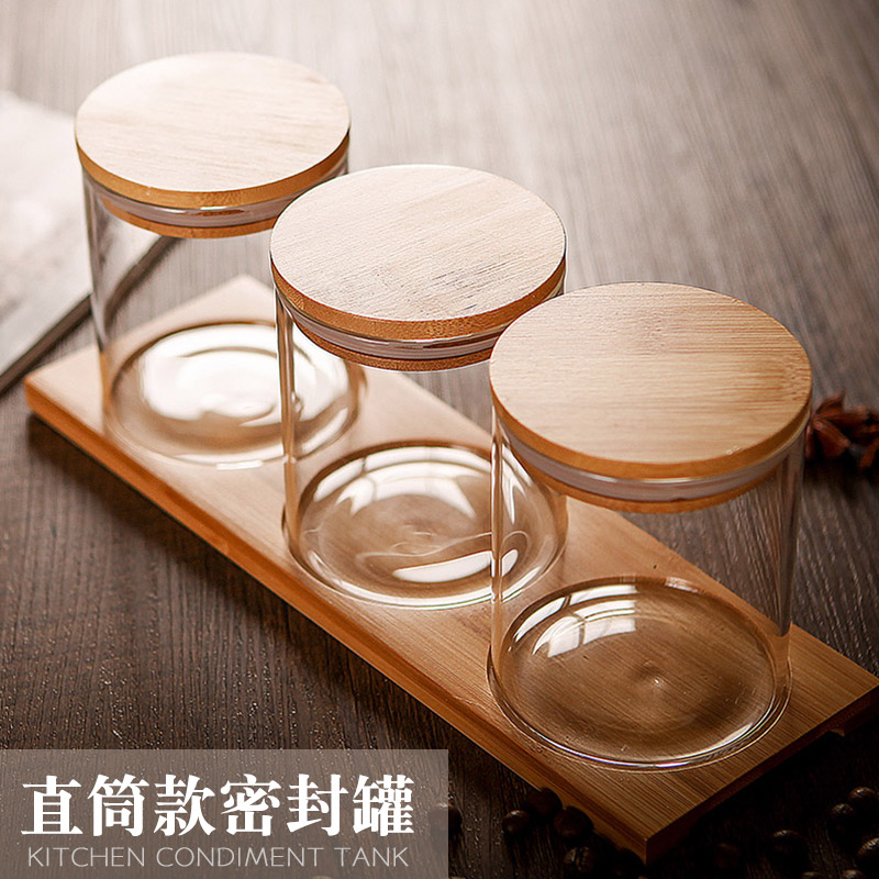 Verre Transparent assaisonnement Pot stockage bouteille ménage assaisonnement boîte sel réservoir cuisine fournitures combinaison ensemble: D--3-piece set