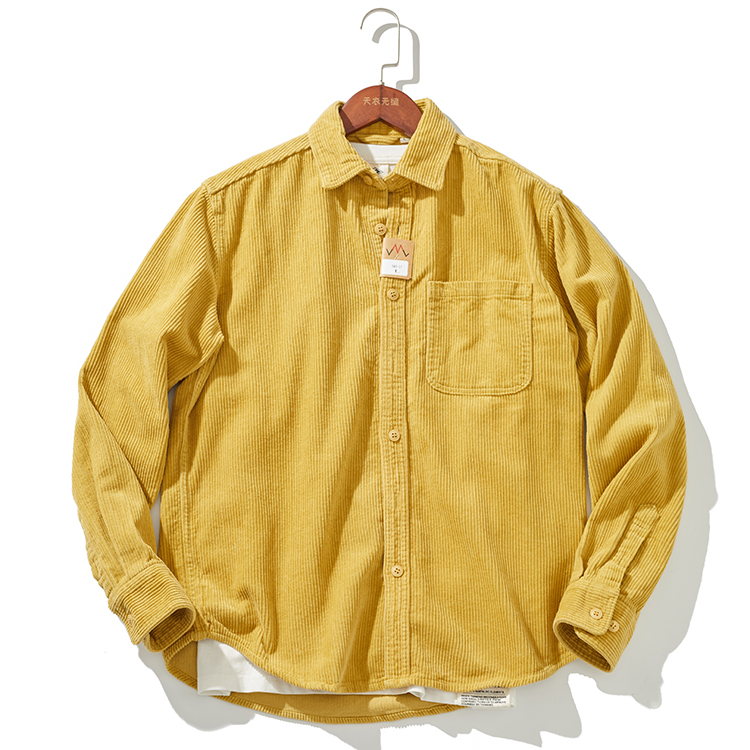 Stylish Men's Thick Corduroy Shirt Jacket with Vintage for Autumn and Winter: XL / Yellow