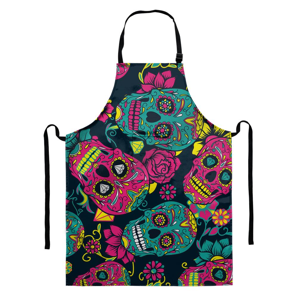 Cartoon Koken Keuken Schort Voor Vrouw Mannen Vintage Suiker Schedel Printting Chef Ober Cafe Shop Bbq Slabbetjes Met Pocket Houden schoon: HMP2118D18 / 68x55cm adult size