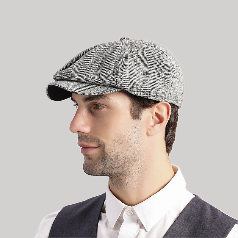 Sleckton herre newsboy kasket varme vinterhatte til mænd tweed baretter retro ottekantet hat far hatte peaky skyklapper