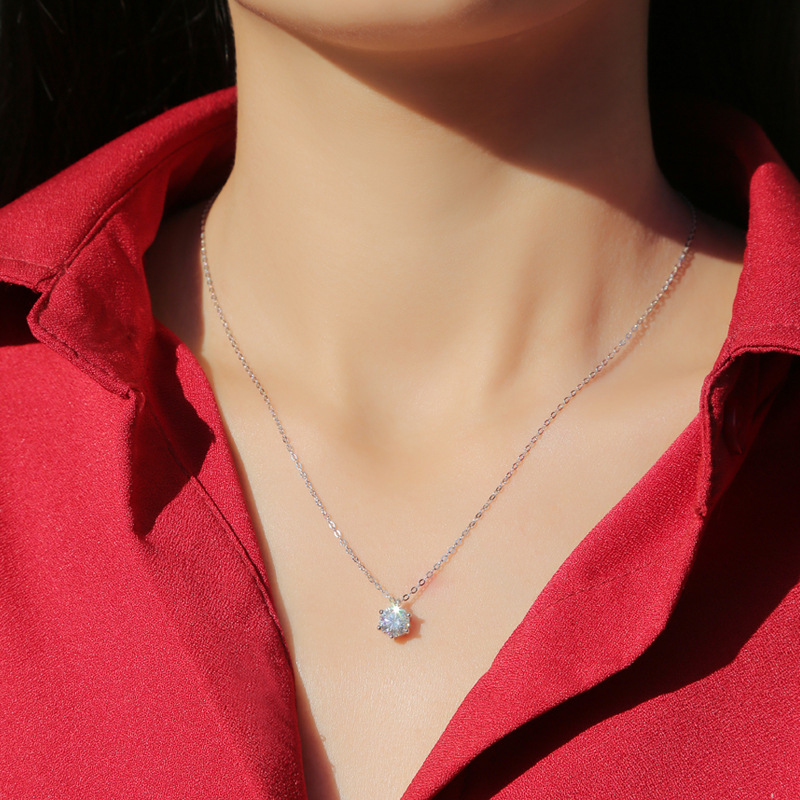 1 ct moissanit-anhänger 925 sterlingsilber mit schlüsselbeinkette – schlichter, runder schliff #39 feines schmuckstück, ideal für damen, zum geburtstag