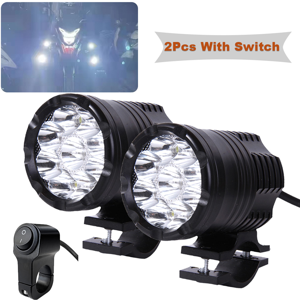 9 Chips Additional LED Headlights For Motorcycle High/Low/Strobe Long Range Lights Moto Fog Light Auxiliary Motocross Spotlight: Beige