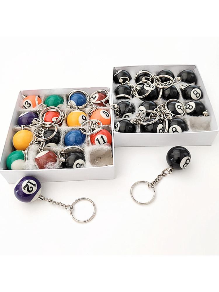 16pcs Mini Billiards Shaped Keyring 25mm Resin Billiard Ball Key Chain Black 8 N58B