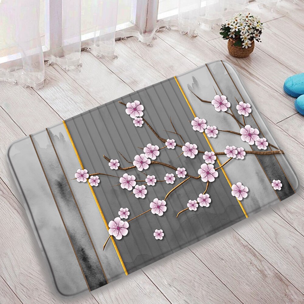 3Pcs Set Chinese Style Red Plum Fish Bamboo Printing Bath Mat Bedroom Kitchen Non-Slip Carpet Toilet Cover Rug Shower Room Decor: DD-60976J / 40x60cm-15.7x23.6in