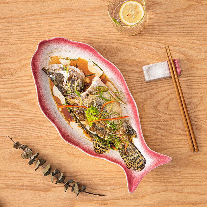 FANCITY Fish Plate Ceramic Steamed Fish Plate Fish Plate Home Japanese Net Red Plate Large Year Fish Plate