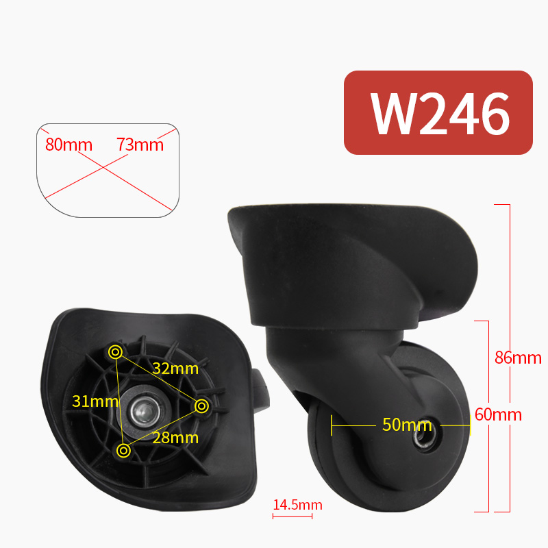 FANFU Luggage wheel accessories trolley wheels universal casters Factory direct sales repair suitcases wheel rolling casters: W246(2 Wheels)Black