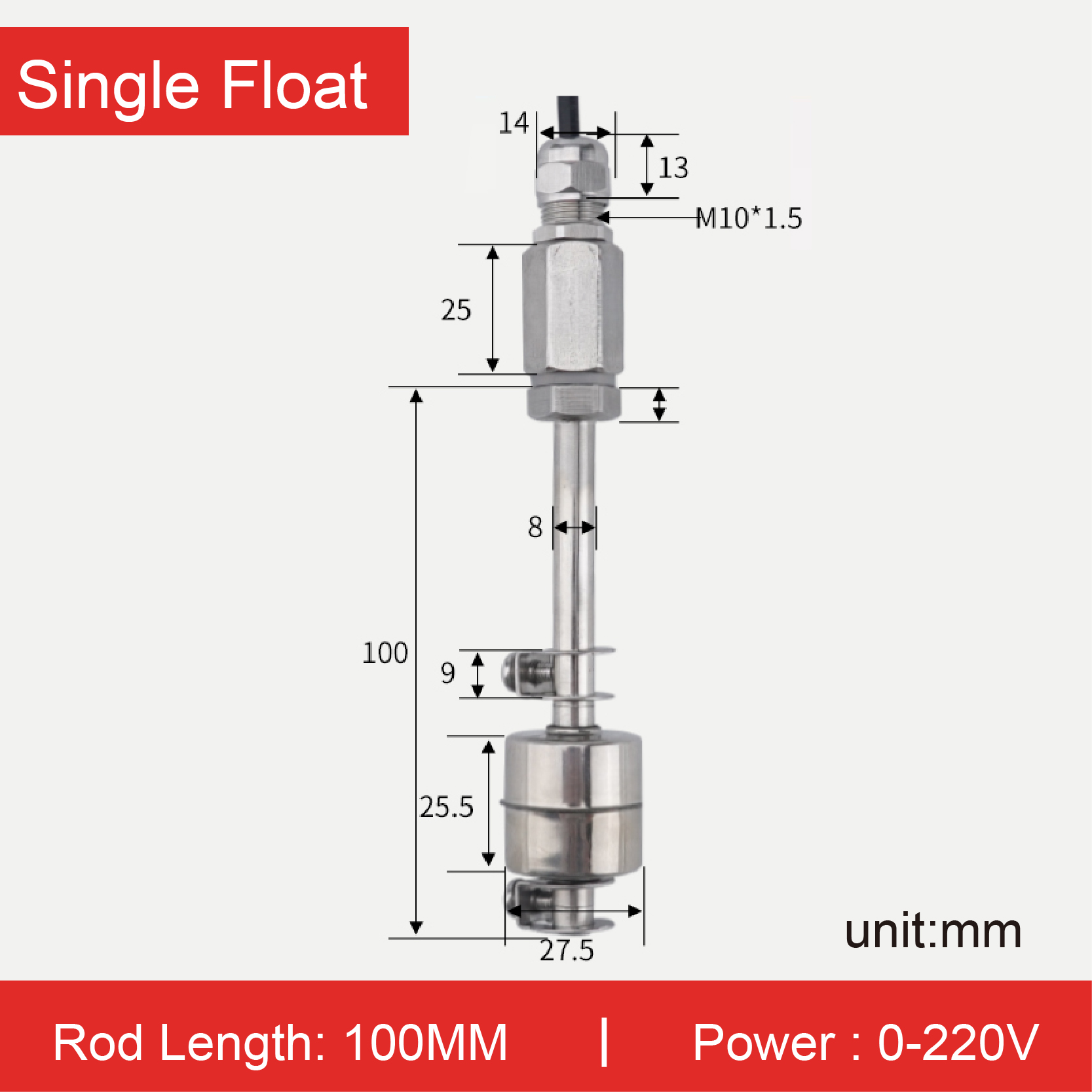304 Stainless Steel Adjustable Float Switch Water Level Sensor Liquid Controller for Tank & Water Tower: Beige