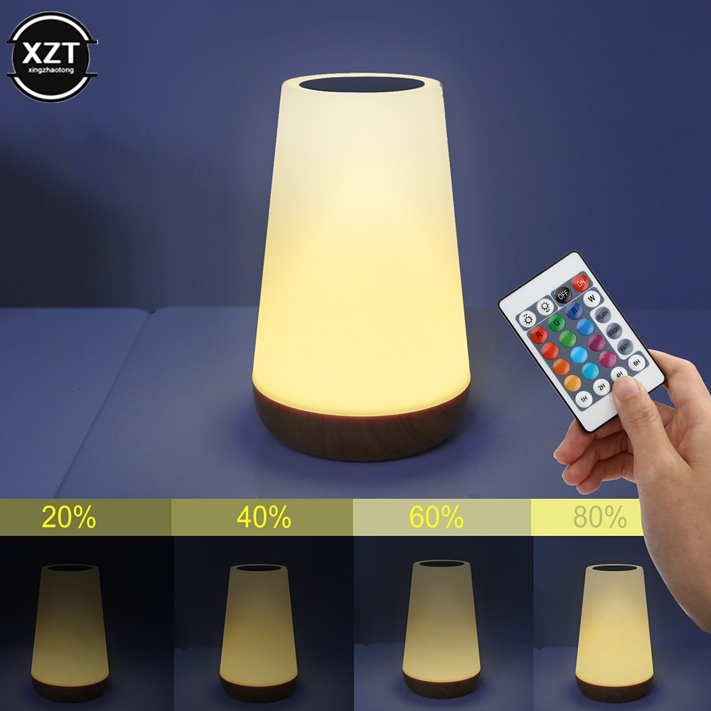 Luz Noturna RGB Portátil com Controle Remoto, 7 Mudanças de Cor, Regulável, Toque, Mesa, Lâmpadas de Cabeceira, USB Recarregável