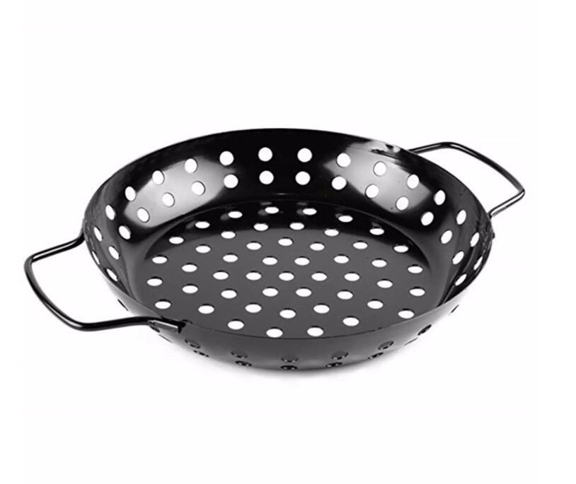 3 Styles Non Stick Heavy Duty Stainless Steel BBQ Vegetable Grill Basket Pan Set Barbecue Utensils: Round