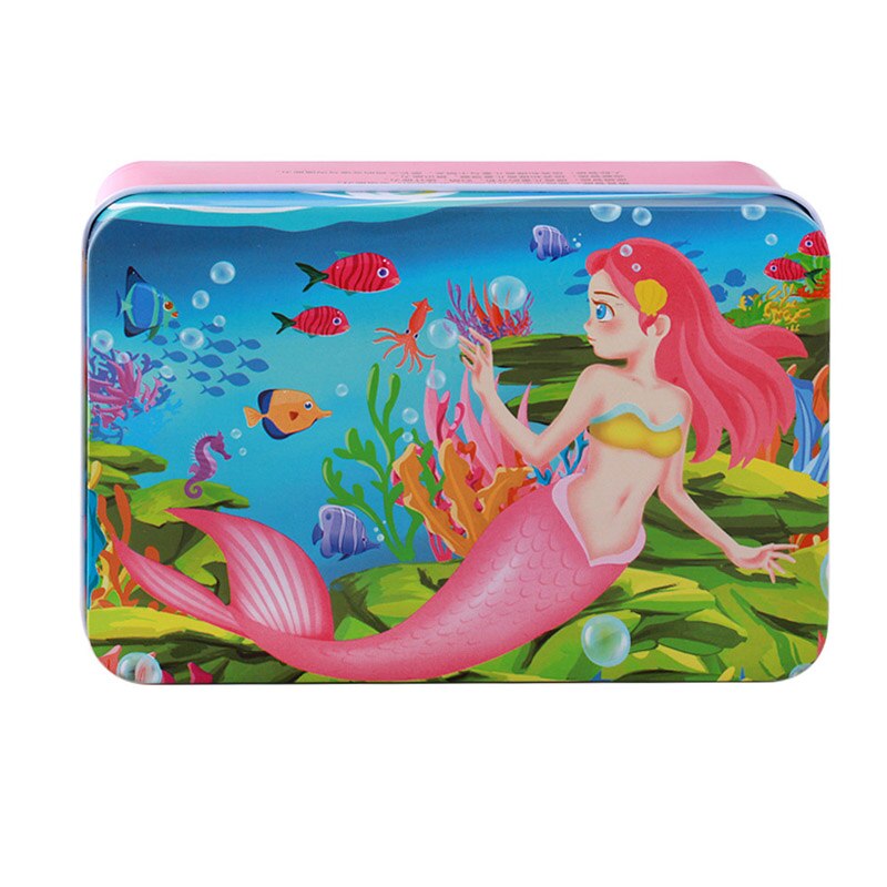 100 pcs/set Holz Puzzle Cartoon Spielzeug 3D Holz Puzzle Eisen Box Paket Jigsaw Puzzle für Kind Frühen Bildungs montessori Spielzeug: Mermaid 100