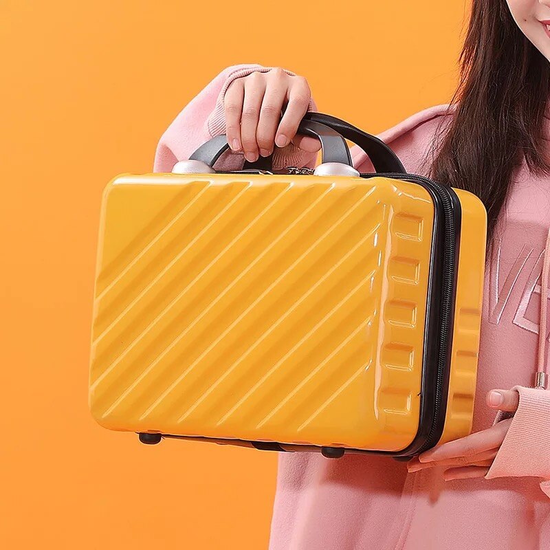 New14Inch Cosmetic Case Box Beauty Makeup Case Bag Organizer small Travel Suitcase Luggage Storage Bag Women Travel wash handbag: Yellow