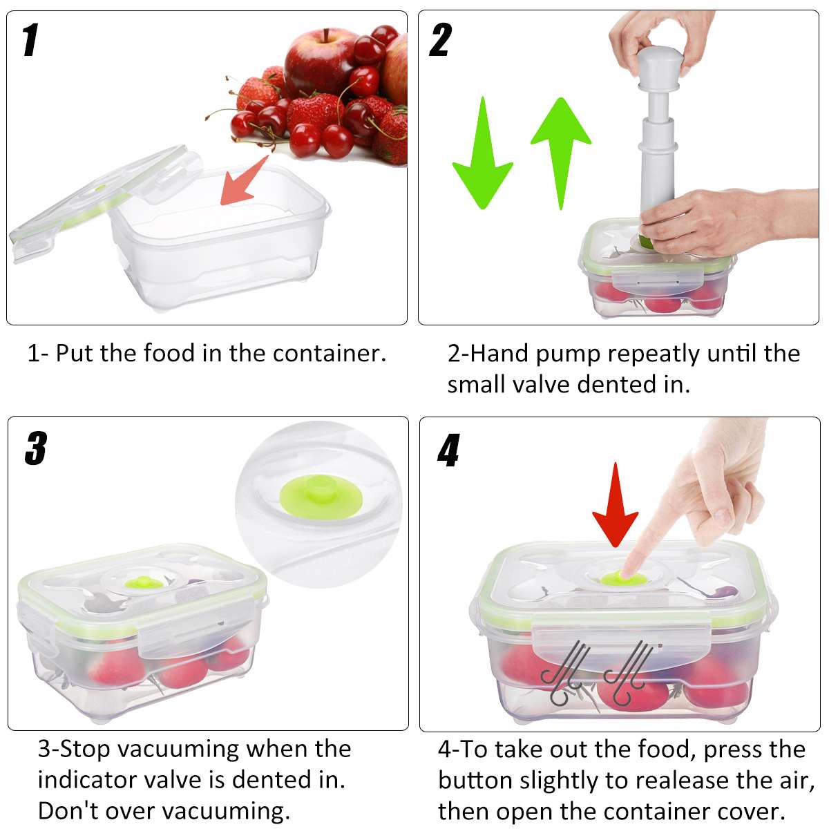 Vacuum Container Pump Refrigerator Fresh-keeping Box 3size 4pcs Large Capacity Food Saver-storage Square Plastic Kitchen PP