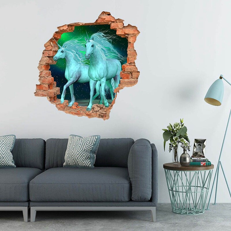 Cartoon Eenhoorn 3d Vivid Pvc Eenhoorn Muursticker Voor Kinderkamer Kinderen Slaapkamer Decoratie Poster Muurschildering