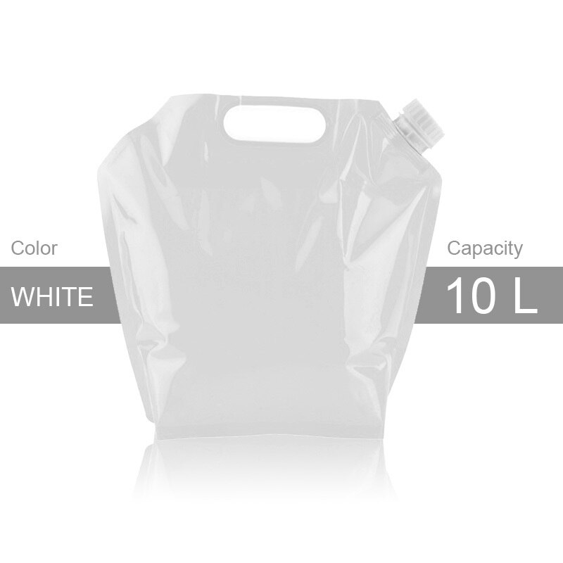 Udendørs vandpose 5/10l højkapacitets sammenklappelig vandpose beholder pe smagløs sikkerhedsforsegling letvægts opbevaringspose: Hvid 10l