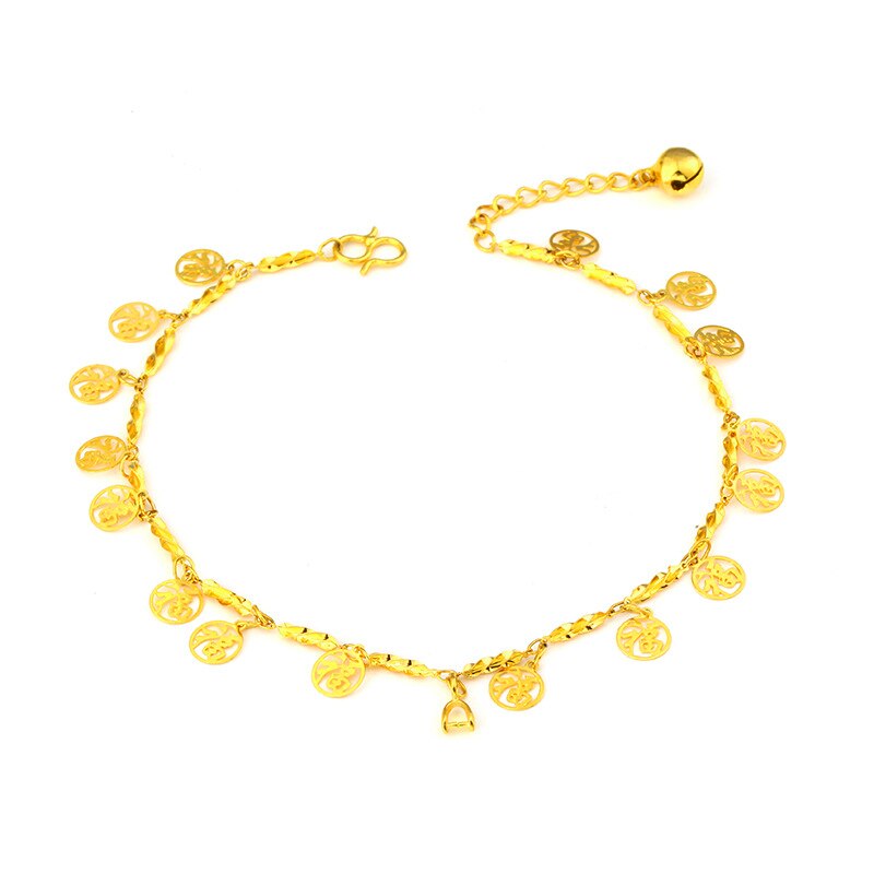 Clover 24K Gold Anklets for Women Adjustable Anklet Bracelet on Leg Foot Beach Body Chain Accessories Jewelry: USA0001-3