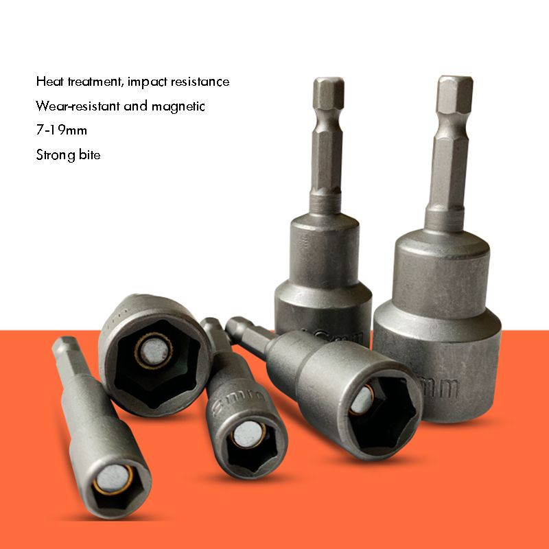 Hex Bit Socket with Magnetic, 7mm to 19mm, 65mm Long, Hexagon Socket Wrench Impact Resistant Socket for Hand /Electric Drill
