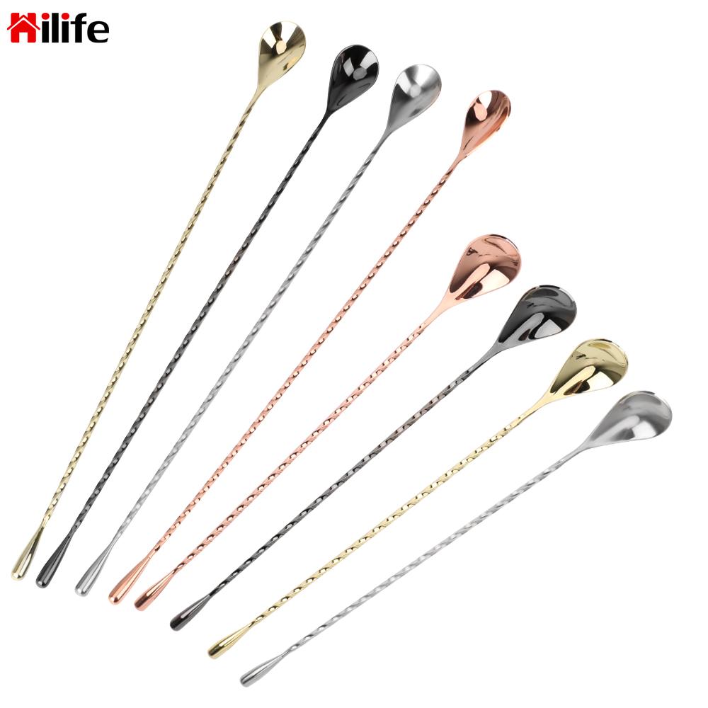 30/40cm Mixing Cocktail Spoon Stir Spoon Bar Tool Stainless Steel Spiral Pattern Bar Teadrop Spoon