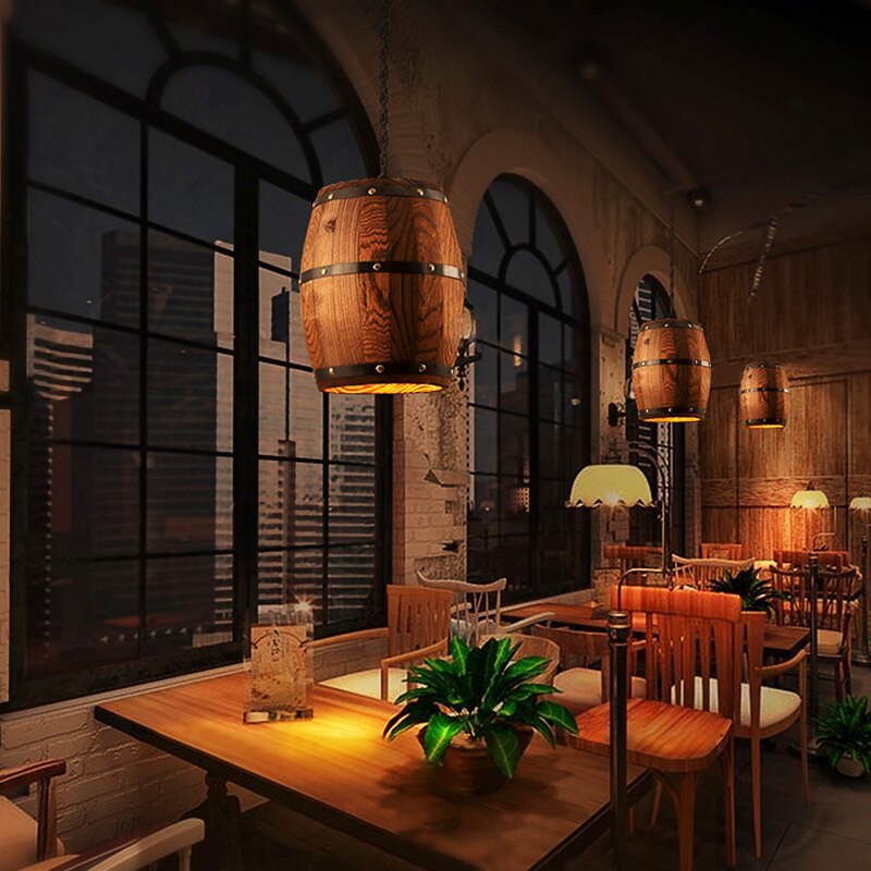 Decke Fass Lampe Holz Wein Fass Hängen Leuchte Anhänger Beleuchtung Geeignet Für Bar Cafe Lichter Atomasphere Erstellen Restaurant Lampe