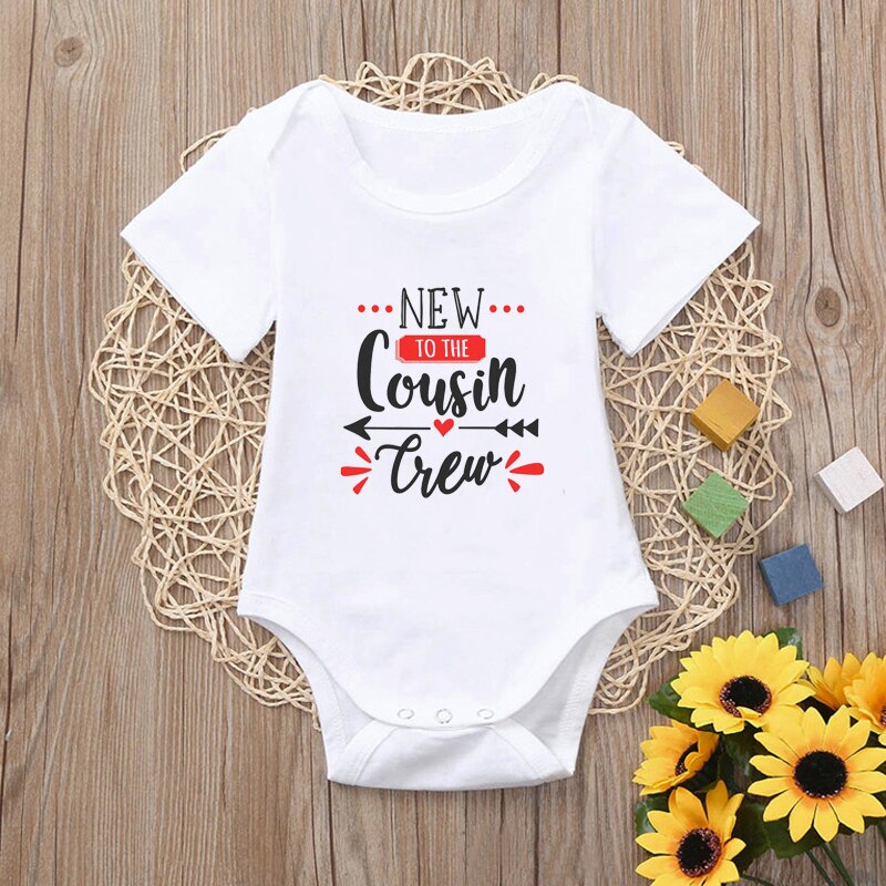 Zomer baby jongens meisjes korte mouwen brief print neef crew schattige katoenen romper babykleding bodysuit outfits
