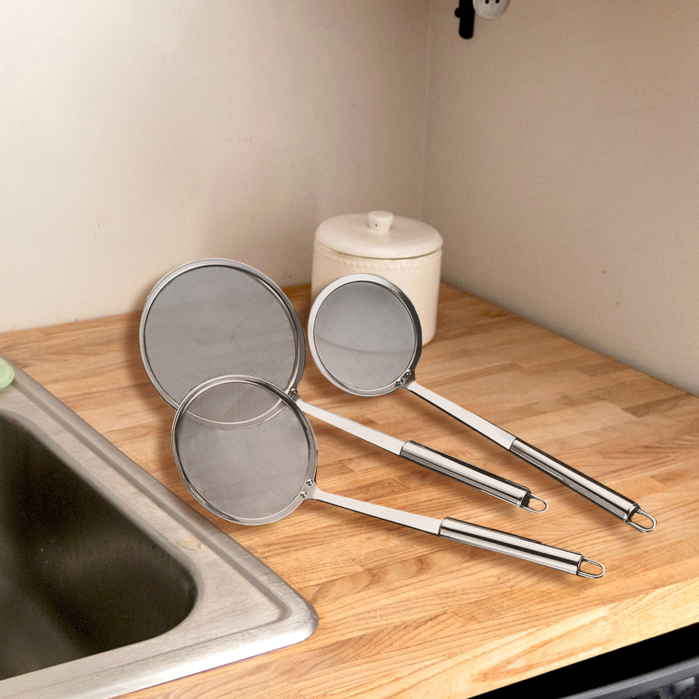 Stainless Steel Colander Spoon Fine Mesh Kitchen Skimmer Frying Cooking Accessories Vegetable Residue Mesh Colander Kitchen Tool