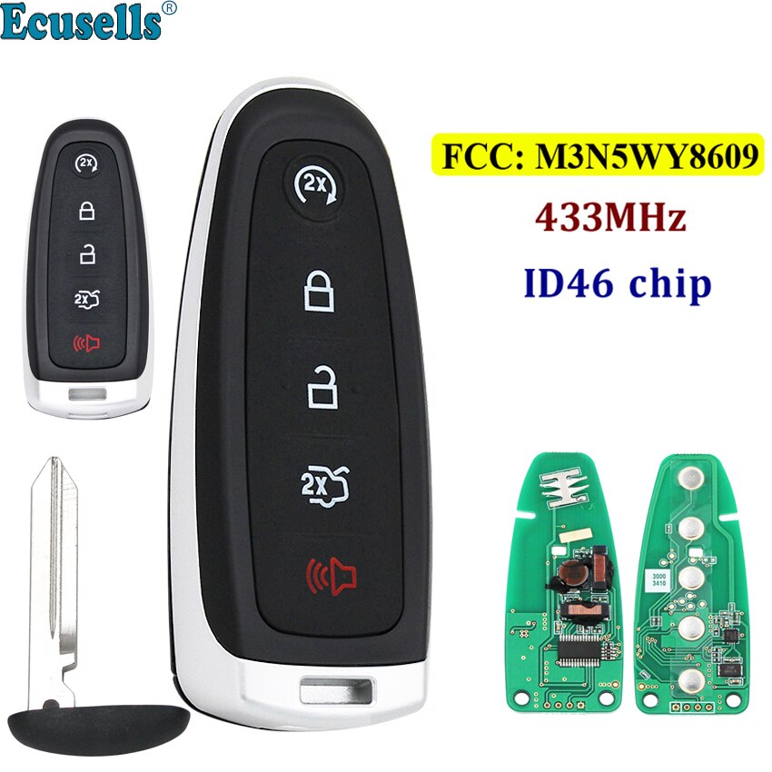 5 Button Smart Remote Smart Prox Key Fob 433MHz ID46 Chip for Ford Explorer Edge Expedition Flex C-max Taurus FCC: M3N5WY8609