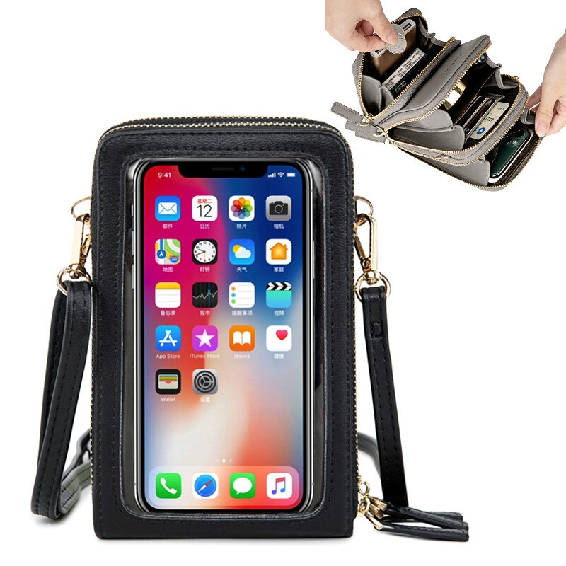Mini torby na ramię Crossbody kobiety wielofunkcyjny dotykowy kieszeń na telefon komórkowy saszetka na karty panie mała torba damska torba