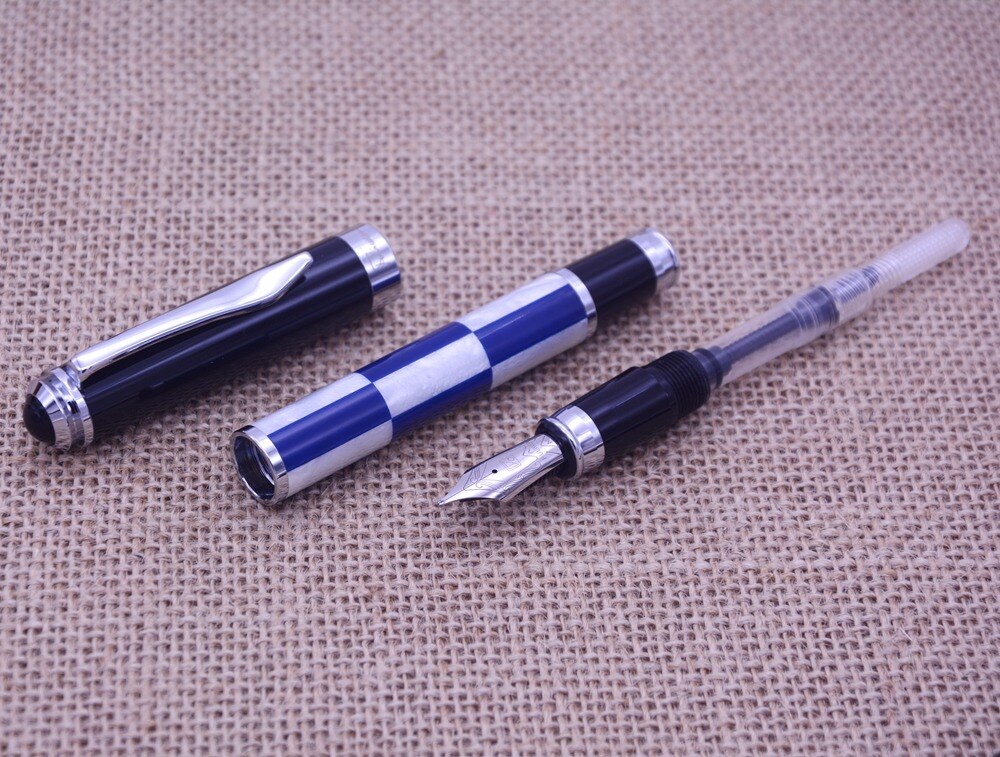 fuliwen 2033A White and Blue lattice ink pen metal case Fountain Pen